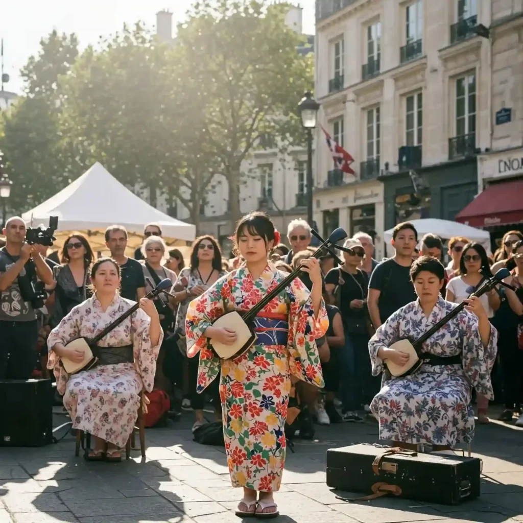 Un-groupe-de-femmes-en-kimono-jouant-dinstruments-de-musique-traditionnels-creant-une-ambiance-festive-et-culturelle (1) Un groupe de femmes en kimono jouant dinstruments de musique traditionnels creant une ambiance festive et culturelle (1)